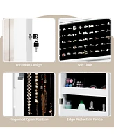 Gouun Lockable Wall Door Mounted Mirror Jewelry Cabinet w/Led Lights