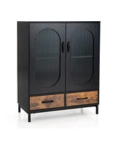 Gouun Kitchen Industrial Buffet Sideboard with Tempered Glass Doors