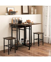 Gouun 3 Piece Dining Table Set with 6-Bottle Wine Rack