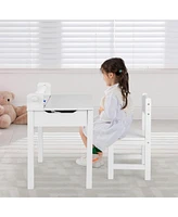 Gouun Wooden Kids Table and Chair Set with Storage and Paper Roll Holder