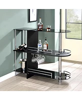 Kings Brand Furniture Bar Table with Two Tempered Glass Shelves and Wine Rack