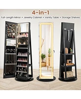 Gouun Led Lighted Standing Jewelry Cabinet with Mirror, Storage Shelves, and Rotating Base