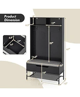 Gouun 69 Inches Tall Hall Tree 4-in-1 Coat Rack with Seat Cushion and Shoe Storage
