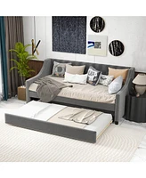 Gouun Twin Size Daybed with Trundle Sofa Bed with Curved Armrests and Backrest