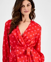 Anne Klein Women's Half-Wrap Polka-Dot A-Line Dress