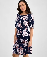 Connected Petite Printed Elbow-Sleeve Sheath Dress