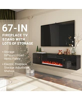 Mondawe Wall-mounted 67" Tv Stand With 36" Electric Fireplace Remote Control,White