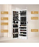 Gouun Wall and Door Mounted Mirrored Jewelry Cabinet with Lights