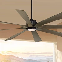 70" Defender Large Farmhouse Rustic Indoor Outdoor Ceiling Fan 8 Blade Led Light Remote Control Matte Black Motor Brown Oak Finish Blades Bedroom Pati