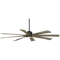 70" Defender Large Farmhouse Rustic Indoor Outdoor Ceiling Fan 8 Blade Led Light Remote Control Matte Black Motor Brown Oak Finish Blades Bedroom Pati