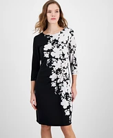 Connected Women's Floral-Print Ruched Sheath Dress