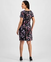 Connected Petite Printed Short-Sleeve Fit & Flare Dress