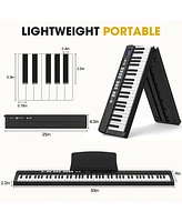 Sugift Black 88 Keys Folding Piano Keyboard for Beginner Portable Electric Piano with Stand and Sustain Pedal