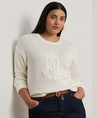 Lauren Ralph Plus Anchor-Logo Combed Cotton Sweater