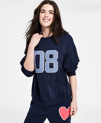 Madden Girl Juniors' Patch Crewneck Fleece Sweatshirt