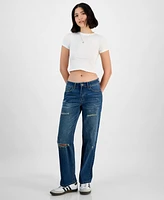 Gogo Jeans Juniors' Destructed Dream Fit Wide-Leg Denim