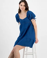 Planet Heart Juniors' Denim Puff-Sleeve Mini Dress