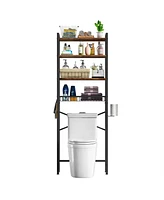 Slickblue Over the Toilet Storage Freestanding Industrial Metal Wood Shelving Unit