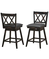 Gouun 2 Pieces 24 Inch Swivel Counter Height Barstool Set with Rubber Wood Legs