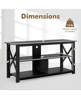 Gouun 3 Tier Wood Tv Stand for 55-Inch with Open Shelves and X-Shaped Frame