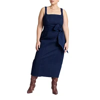 Eloquii Plus Tie Detail Denim Midi Dress