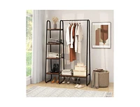 Slickblue Industrial Wood Garment Rack with Clothes Hanging Bar and Storage Shelves Stylish and Practical