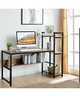 Gouun 59-Inch Computer Desk Home Office Workstation 4-Tier Storage Shelves Browm