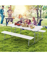 Gouun Folding Picnic Table Set with Metal Frame and All-Weather Hdpe Tabletop Umbrella Hole