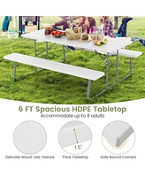 Gouun Folding Picnic Table Set with Metal Frame and All-Weather Hdpe Tabletop Umbrella Hole