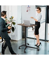 Gouun Pneumatic Standing Desk with Anti-fall Baffle and Cup Holder