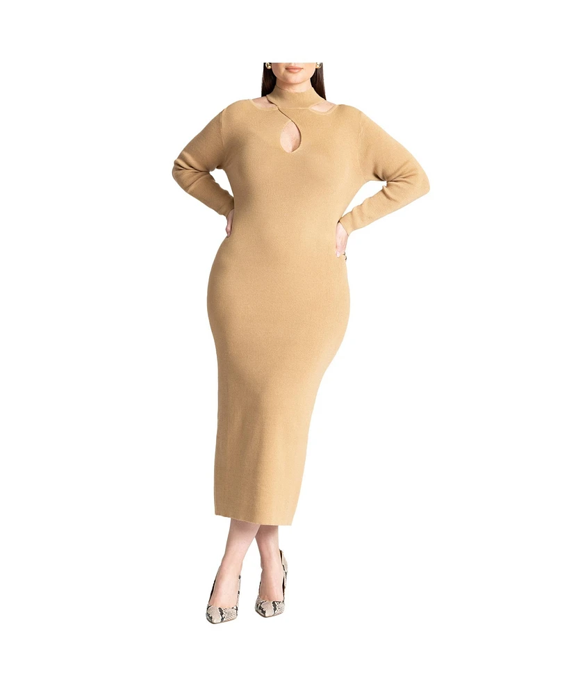 Eloquii Women's Plus Size Keyhole Midi Sweater Dress