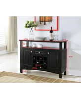 Kings Brand Furniture Syracuse Black Wood Buffet/Wine Cabinet