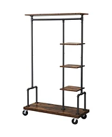 Slickblue Farmhouse 5-Tier Laundry Pipe Garment Closet Rack with Wheels Stylish and Portable Storage