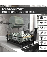 Mega Casa Double-layer Bamboo Dish Rack For Home Kitchen