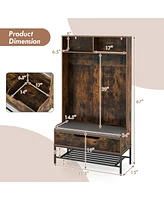 Gouun 69-Inch 4-in-1 Hall Tree with Coat Rack, Seat Cushion, Shoe Storage, and Shelf
