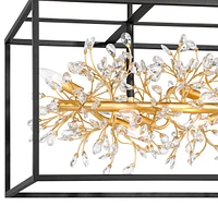 Possini Euro Design Carrine 38 1/2" Modern Semi Flush-Mount Ceiling Light Fixture Kitchen Foyer Hallway Linear Unique 8-Light Satin Black Gold Finish