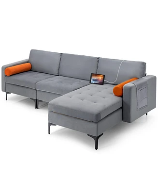 Gouun Modular L-shaped 3-Seat Sectional Sofa with Reversible Chaise and 2 Usb Ports