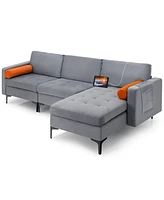 Gouun Modular L-shaped 3-Seat Sectional Sofa with Reversible Chaise and 2 Usb Ports