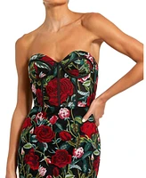 Mac Duggal Women's Sheer Bustier Top Floral Applique Gown