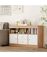 Kids Toy Storage Organizer Wooden Children Bookshelf Chest with Open Shelf