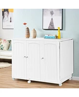 Gouun Folding Sewing Table Shelves Storage Cabinet Craft Cart with Wheels