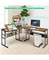 Gouun L-Shaped Computer Desk with Tiltable Tabletop