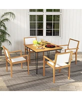 Gouun Stackable Outdoor Dining Chair Set of 2 with Acacia Wood Frame