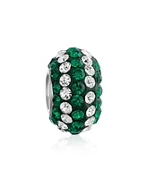 Bling Jewelry Christmas Holiday Red Green Flower Stripe Crystal Sparkle Mix Bundle Set Of Three .925 Sterling Silver Dangle Charm Bead Fits European C