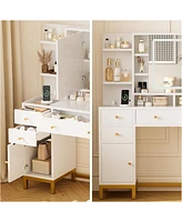 gaomon Vanity Desk with Mirror and Lights, Large Makeup Vanity with Charging Station and Storage Cabinet, 3 Lighting Modes Adjustable, Dressing Table