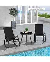 Gouun 2 Pieces Patio Rocking Chairs Outdoor Sling Fabric Rockers with Ergonomic Backrest and Seat