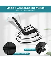 Gouun 2 Pieces Patio Rocking Chairs Outdoor Sling Fabric Rockers with Ergonomic Backrest and Seat