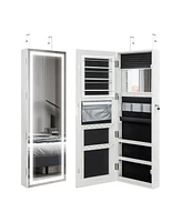 Gouun Mirrored Jewelry Armoire with Full Length Mirror and 2 Internal Led Lights