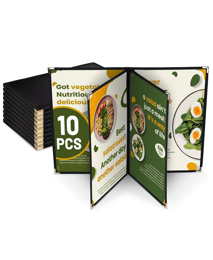 WeChef 10 Pack Restaurant Menu Covers 8.5" x 14" Book Style 4 Pages 6 Views Cafe