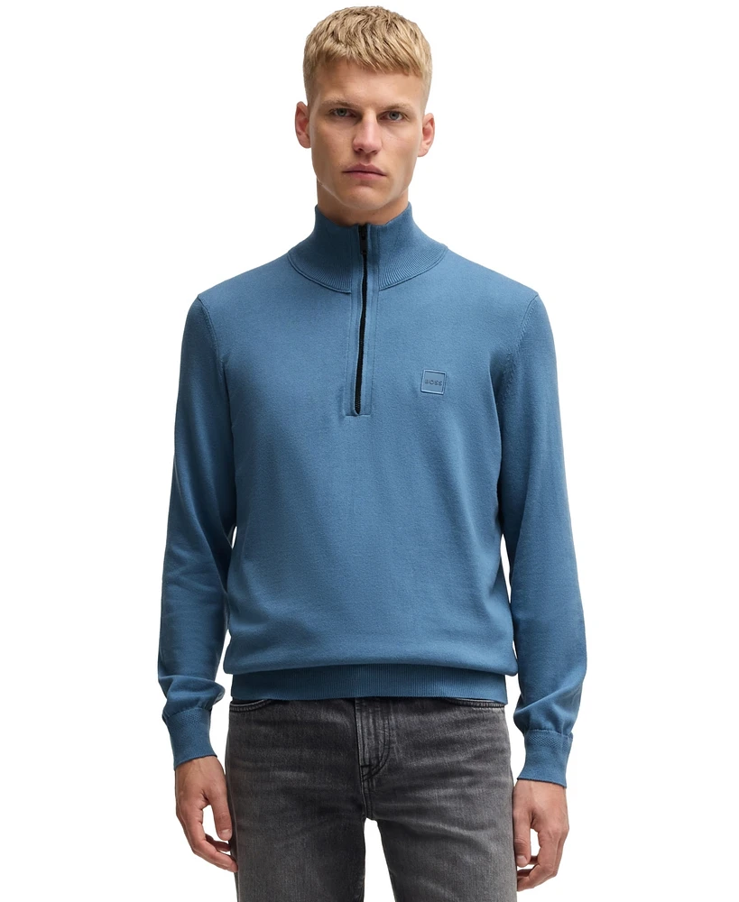 Boss by Hugo Boss Men's Logo-Patch Zip-Neck Sweater